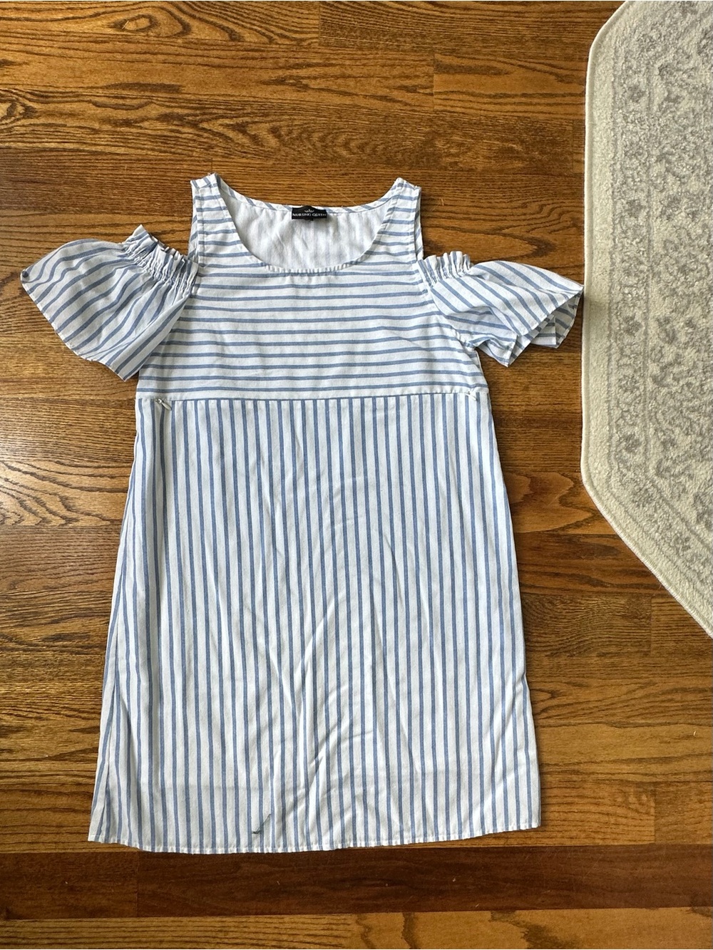 Nursing Queen Light Blue & White Striped Cold-Shoulder Dress